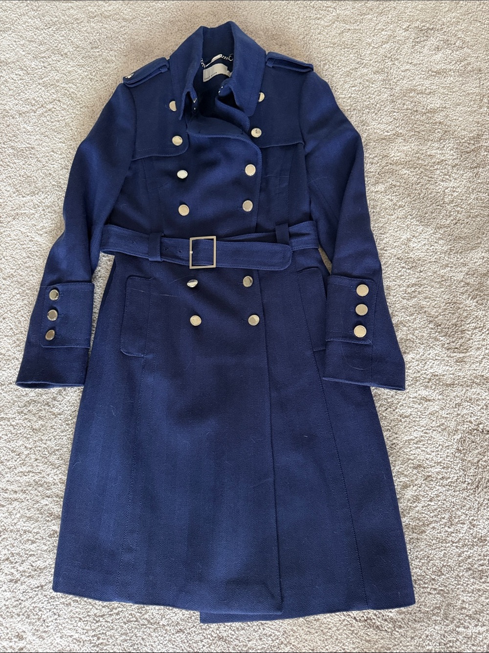 Karen Millen Navy Double-Breasted Trench Coat with Belt